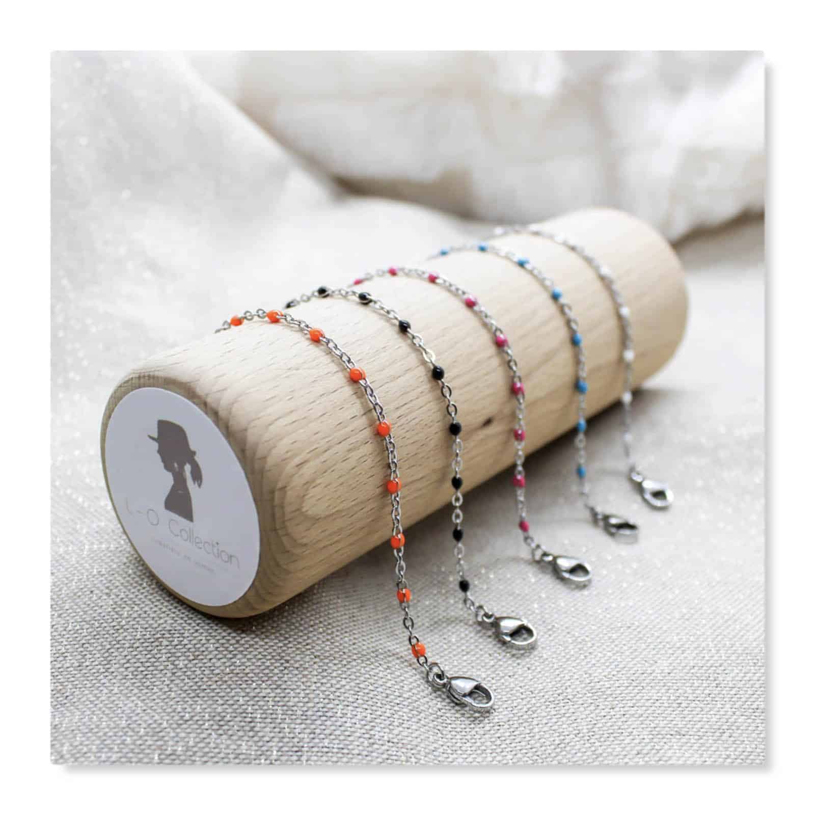 bracelet argenté fin émaillé coloré