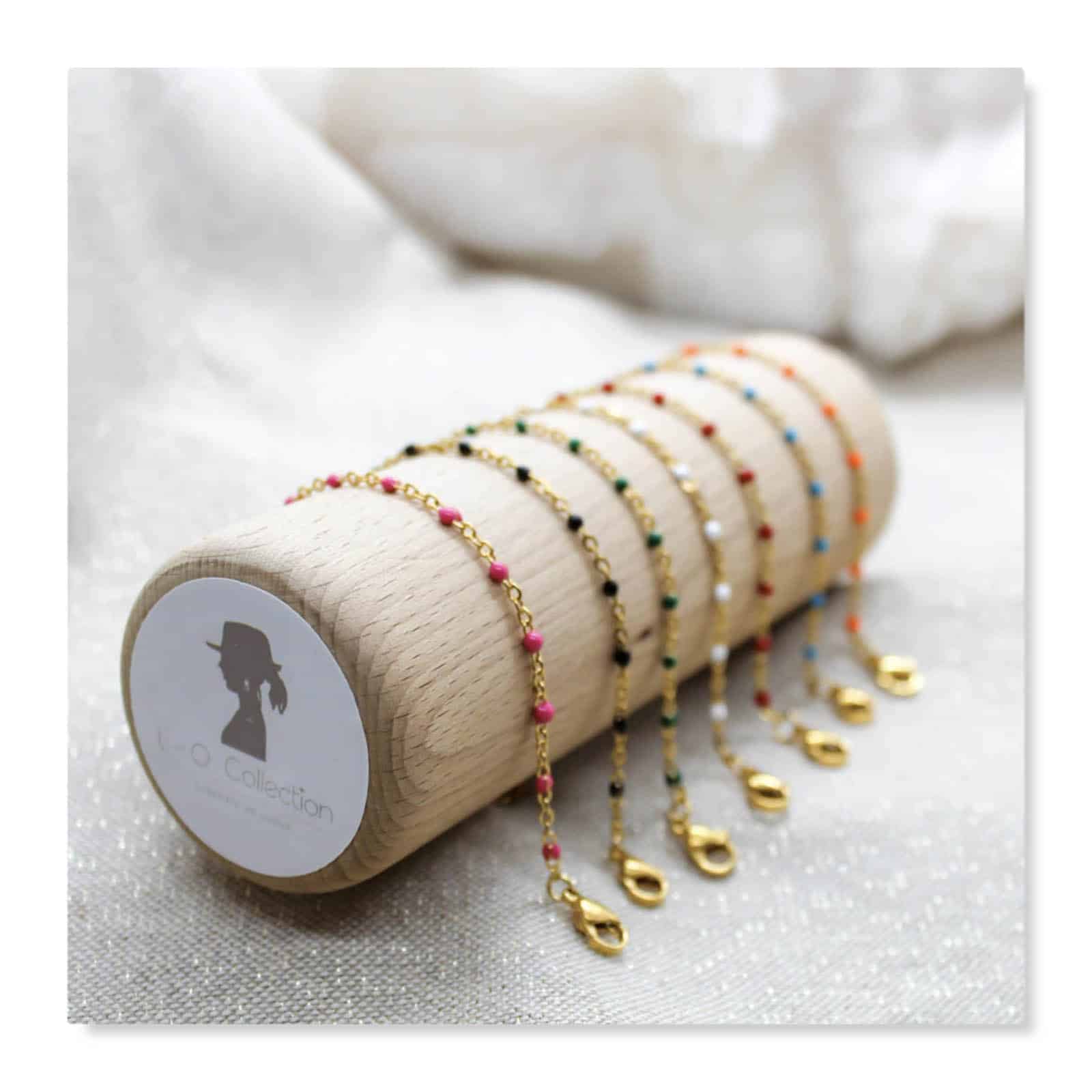 bracelet doré fin émaillé coloré