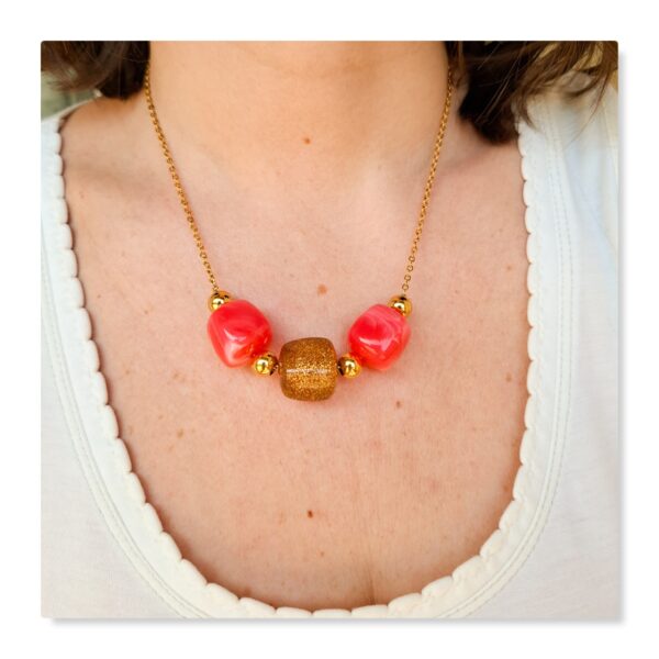 collier cubik rose corail et doré